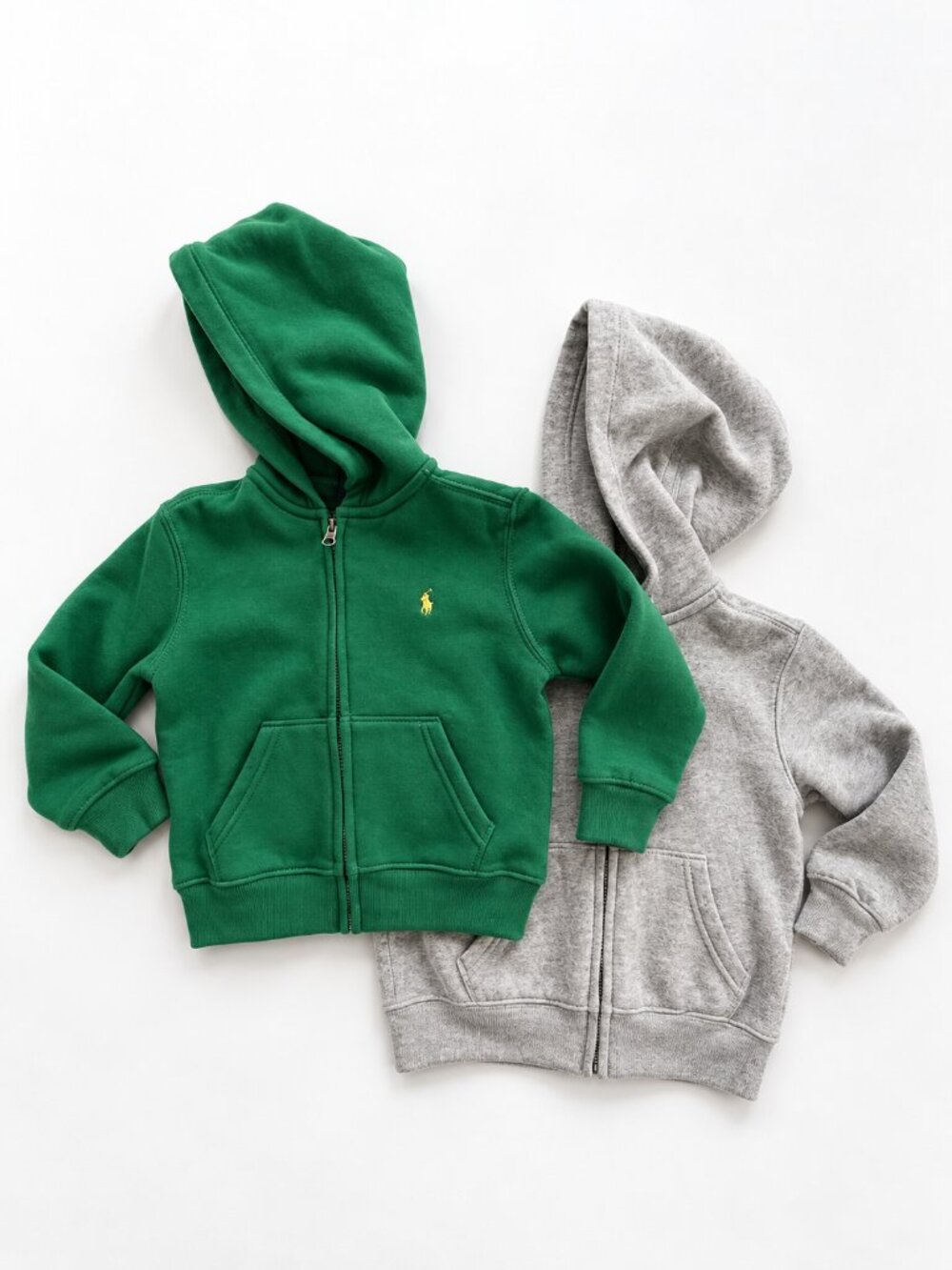 Polo Ralph Lauren Boys 3T Green Gray Full Zip Hoodie 2pc Lot Preppy Sportswear